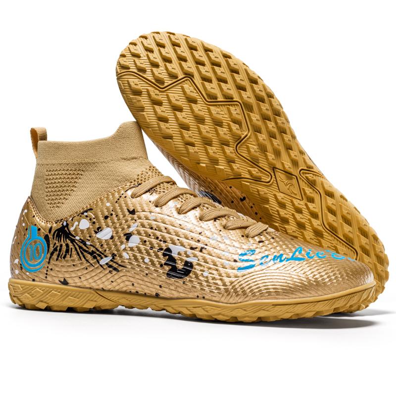 

33-46 Футбольные бутсы с высоким голенищем, резиновые, короткие, для молодежи, спортивная обувь, тренировочные футбольные бутсы для искусственного газона, мужские футбольные бутсы 46 золотой