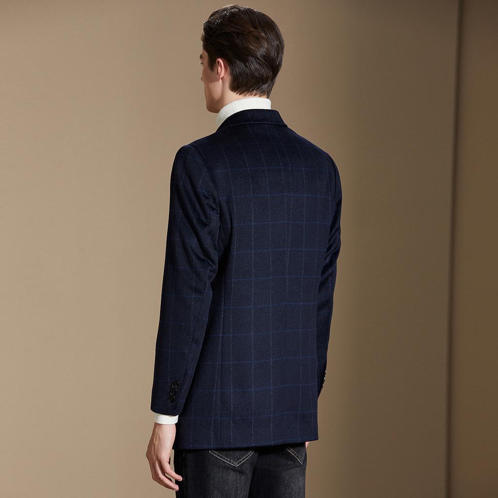 [Color woven plaid jacquard] Cashmere wool coat men's mid to long plaid business casual suit jacket