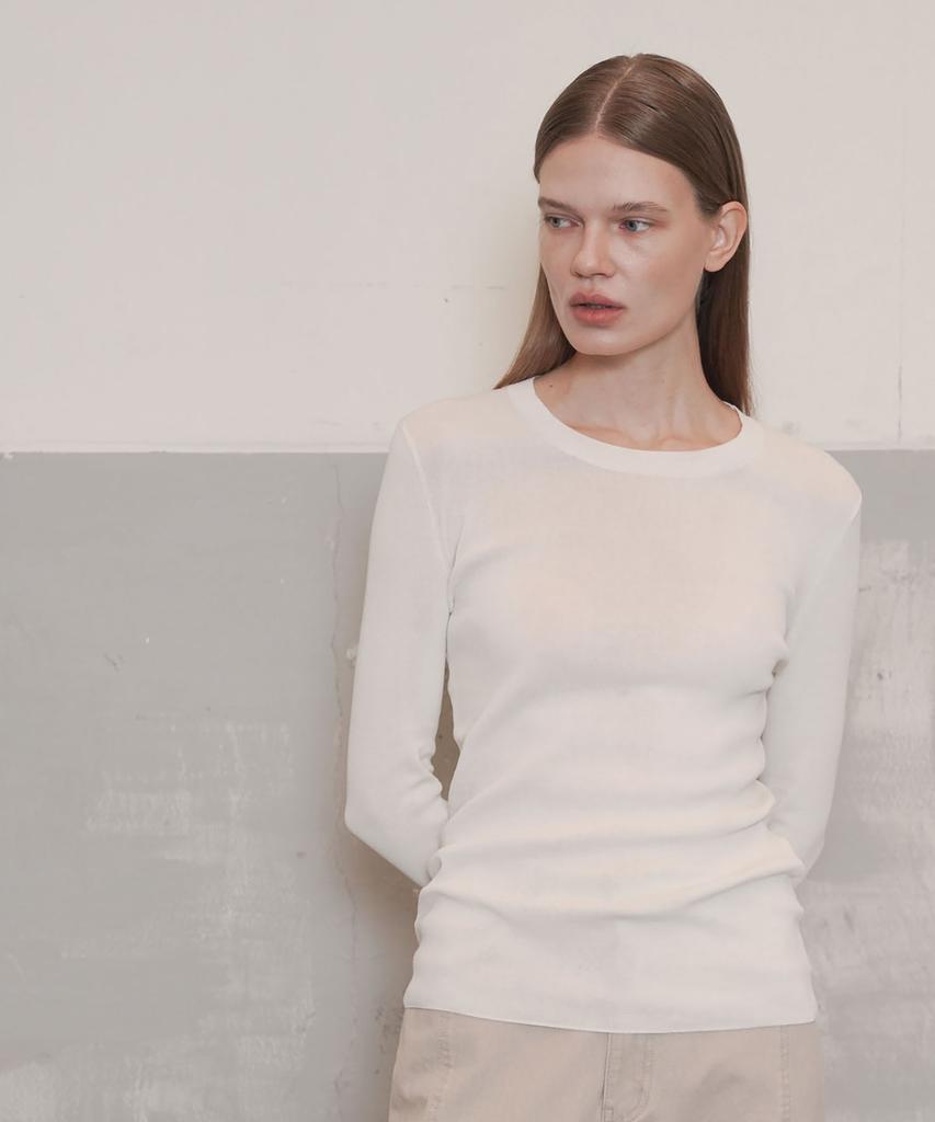 Ssikeoseun Long Sleeve Fine Knit Top_White