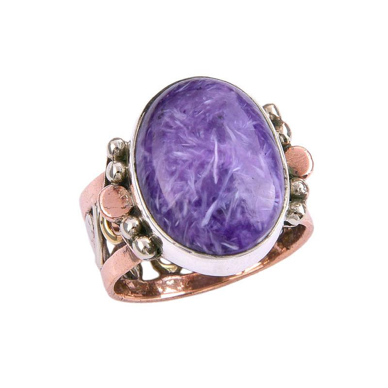 Natural Chaorite Gemstone Two Tone 925 Sterling Silver Jewelry Ring S.5.5 k1A59