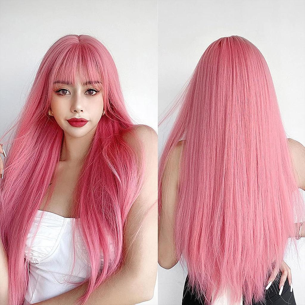 Long Straight Light Blonde Wig For Women Daily Party Highlight Brown Synthetic Layered Hair Wigs With Bangs Halloween Cosplay