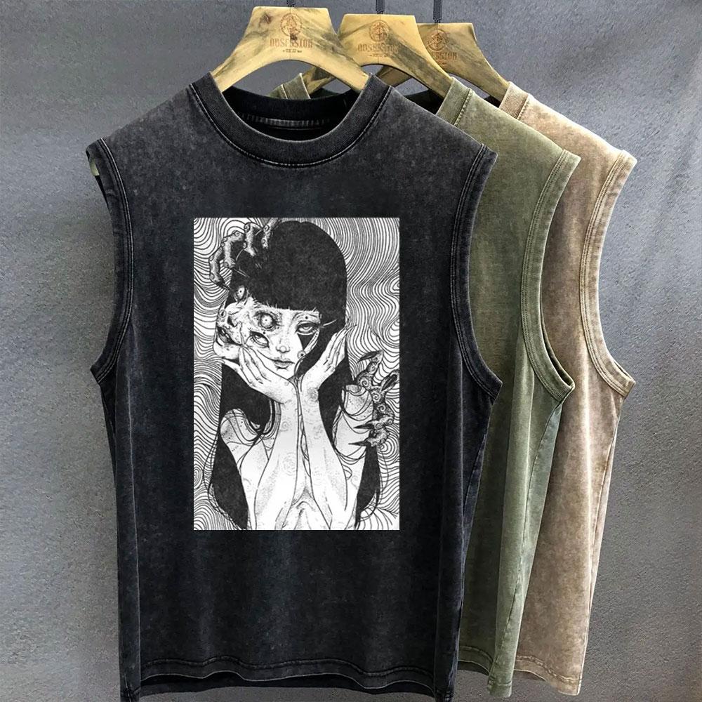 

Мужская майка с графическим принтом, футболка с принтом Дзюндзи Ито, оверсайз, одежда для спортзала, винтажная стирка, безрукавная майка, женская панк-одежда Y2k M