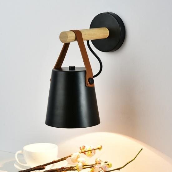 E27 Wall Mounted Pole Hanging Wooden Lamp LED Living Room Bedroom Bedside Light