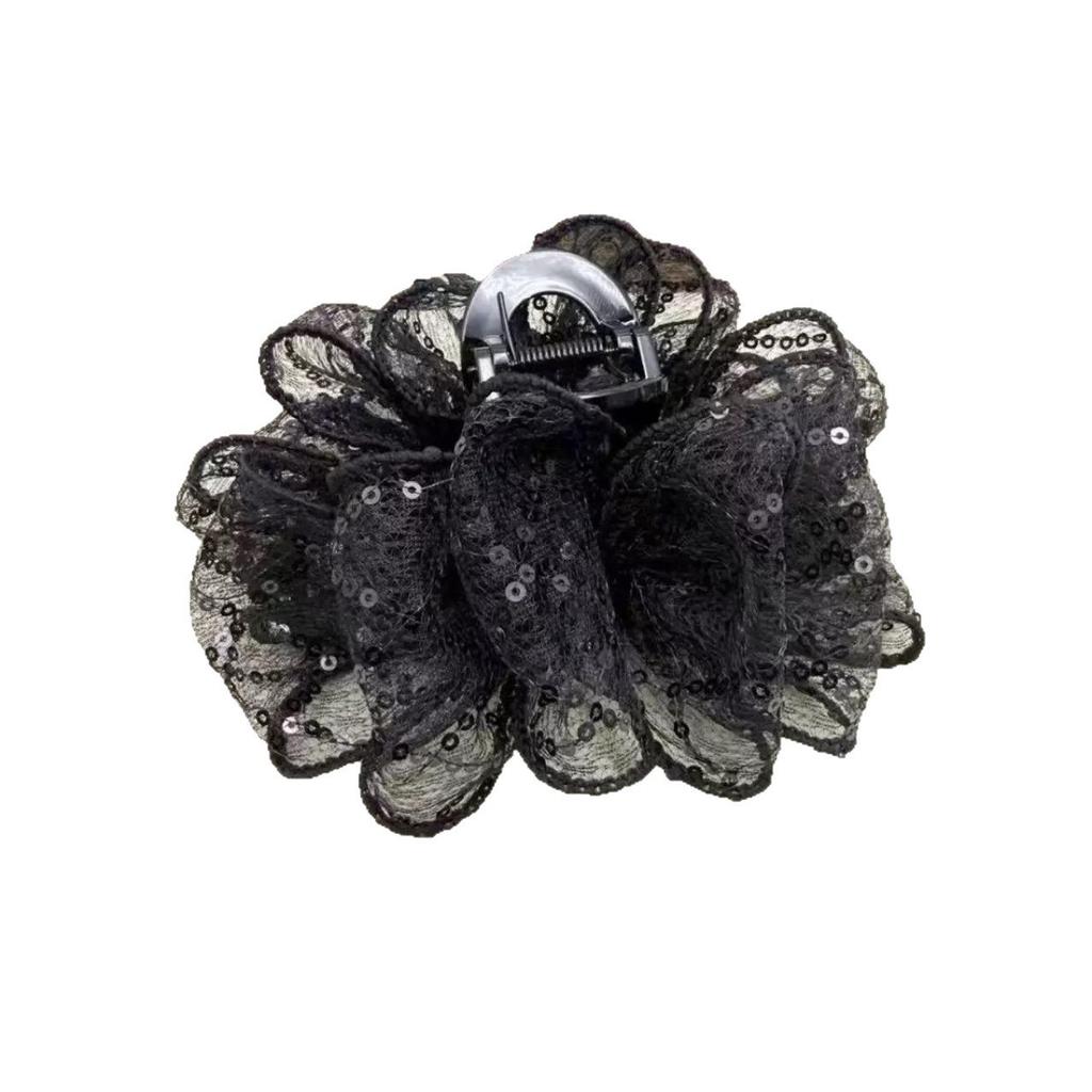 Versatile Black Retro Bubble Hair Claw Clip - Acrylic & Organza