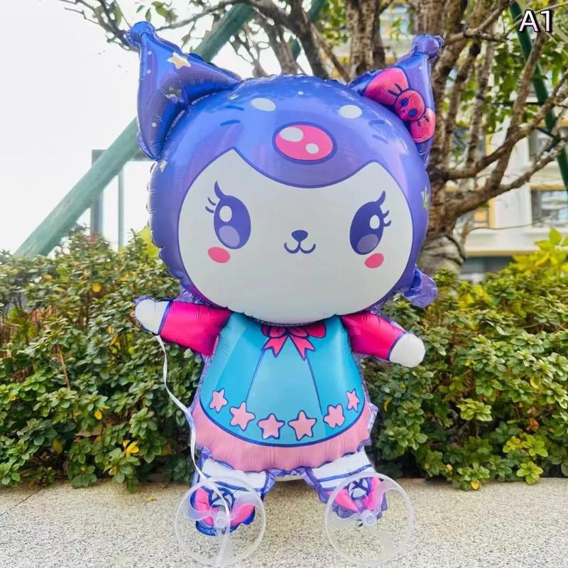 

Cartoon Sanrio Kuromi Hello Kitty Animal Stand Up Aluminum Film Balloons Wheeled Walking Animal Birthday Party Decoration