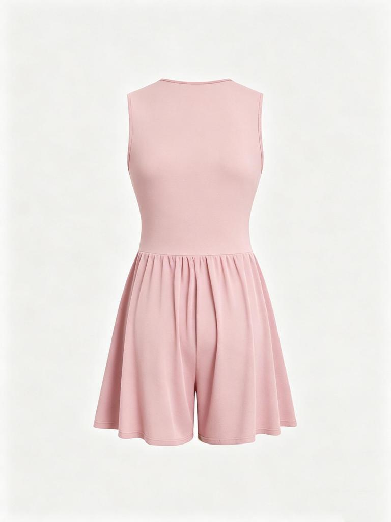European & American Style Deep V-Neck Sleeveless Jumpsuit, Women's Summer Waist-Cinching Wide-Leg Shorts