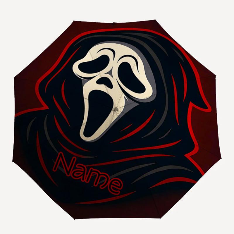 

1PC Scream Mask - Custom Name Automatic Folding Umbrella - Compact 8-Rib Design, Durable Plastic & Iron, Daily Use S0106008
