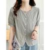 French Striped Short Sleeve Shirt Women New Small Short Top Loose Retro Cardigan