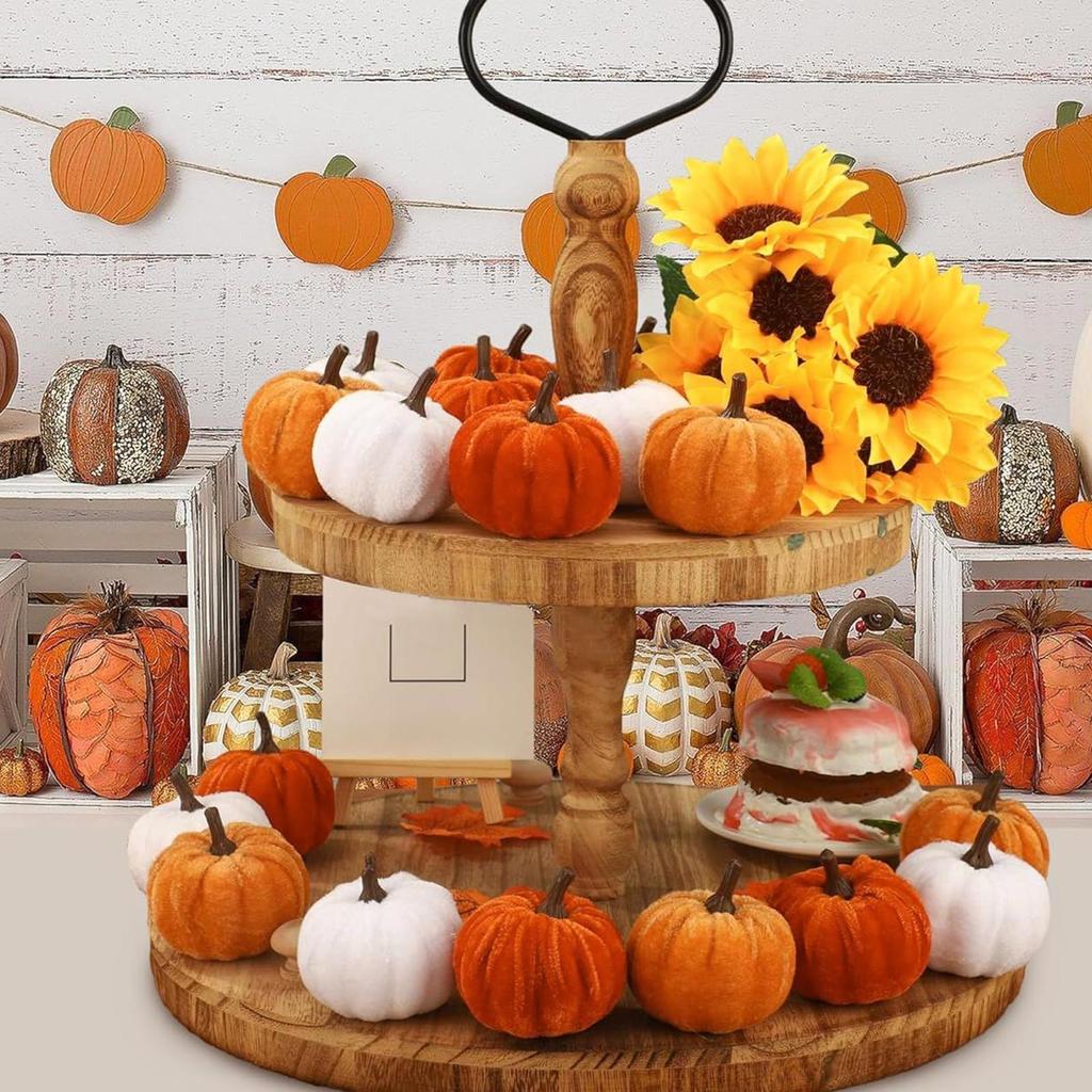 16pcs Velvet Artificial Pumpkin Decor Desktop Pumpkin Ornament Autumn Fall Thanksgiving Harvest Festival Halloween Decoration