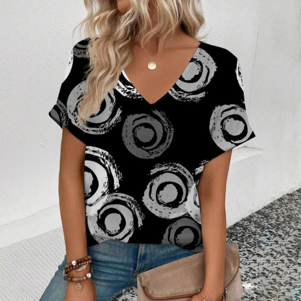 

Элегантная женская футболка большого размера с V-образным вырезом, модная футболка с цветочным узором и 3D-принтом, летняя повседневная женская футболка с коротким рукавом 5XL