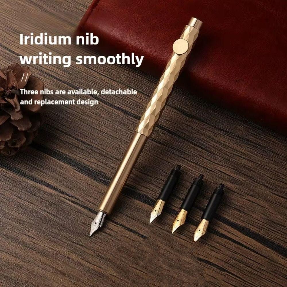 Artist Writing Metal Fountain Pen Handwriting Mini Pocket Pen Vintage Brass Pens Stationery