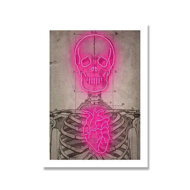 

Скандинавское неоновое сердце, скелет, винтажная картина, настенное искусство, холст, живопись, постеры и принты, фреска для гостиной, бара, украшение дома 21x30cm No Framed