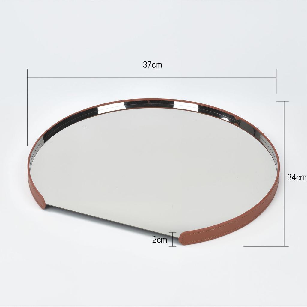 Stainless Steel Mirror Leather Tray Desktop Storage Container Jewelry Display Geometric Circular Storage Tray Cake Plate