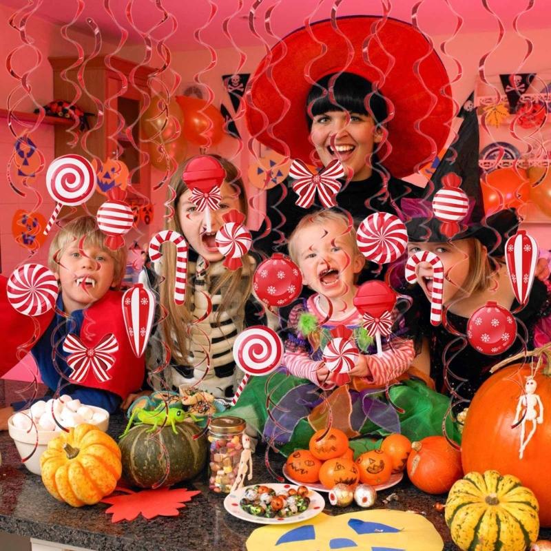 Hanging Swirls Decoration for Kids Adult Christmas Candy Swirls Candy Shimmering Party Hanging Streamers Ceiling Ornament