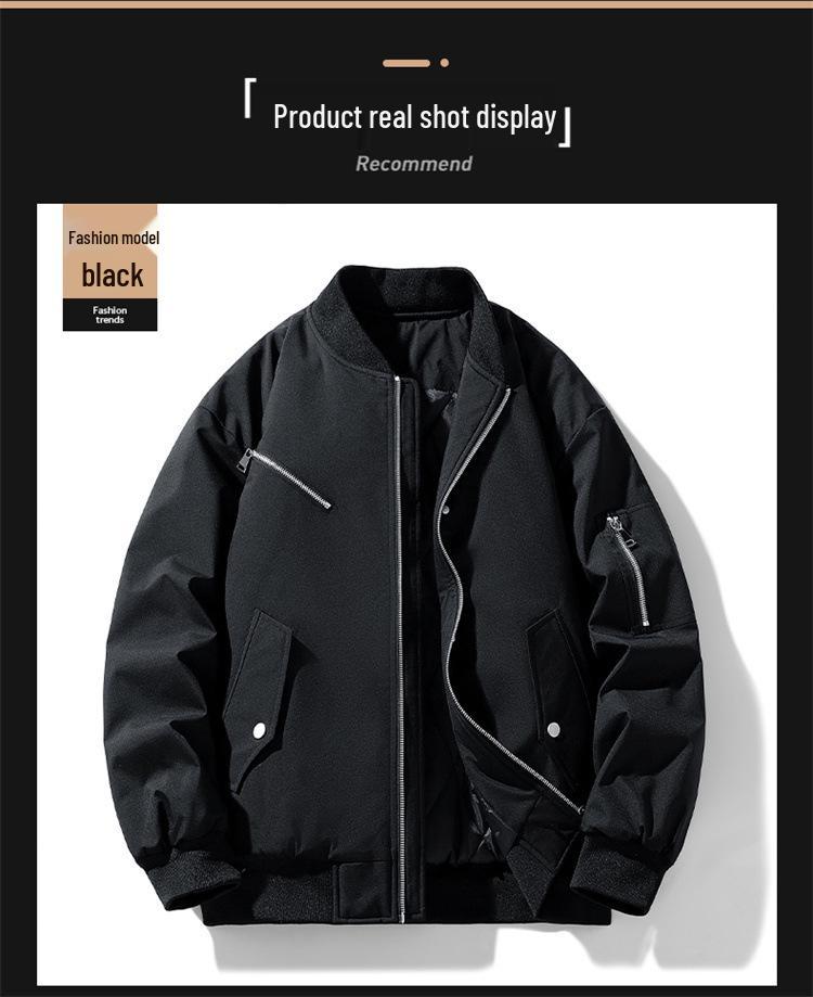 Unisex American Style Autumn/Winter Baseball Collar Flight Jacket, Thick Cotton Padded, Trendy Brand, Plus Size Outerwear.