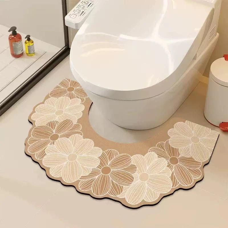Alfombrilla de Suelo para Inodoro de Baño Antisalpicaduras Absorbente de Agua Secado Rápido Forma de U Suave Barro de Diatomeas Alfombra Antideslizante Para Uso en Baño Inodoro