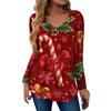 Women's Fashion Casual Christmas Tree Print V-Neck Decorative Button Long Sleeve T-Shirt Top