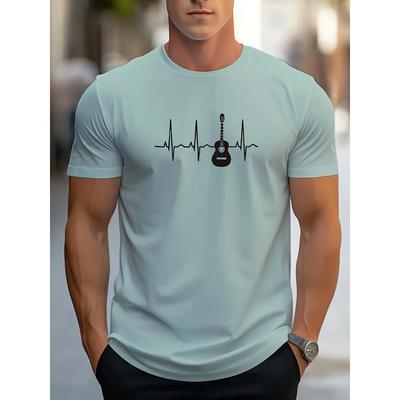 Men's Crew Neck T-shirt, Electric And Heartbeat Pattern Summer Top For Casual And Street Wear