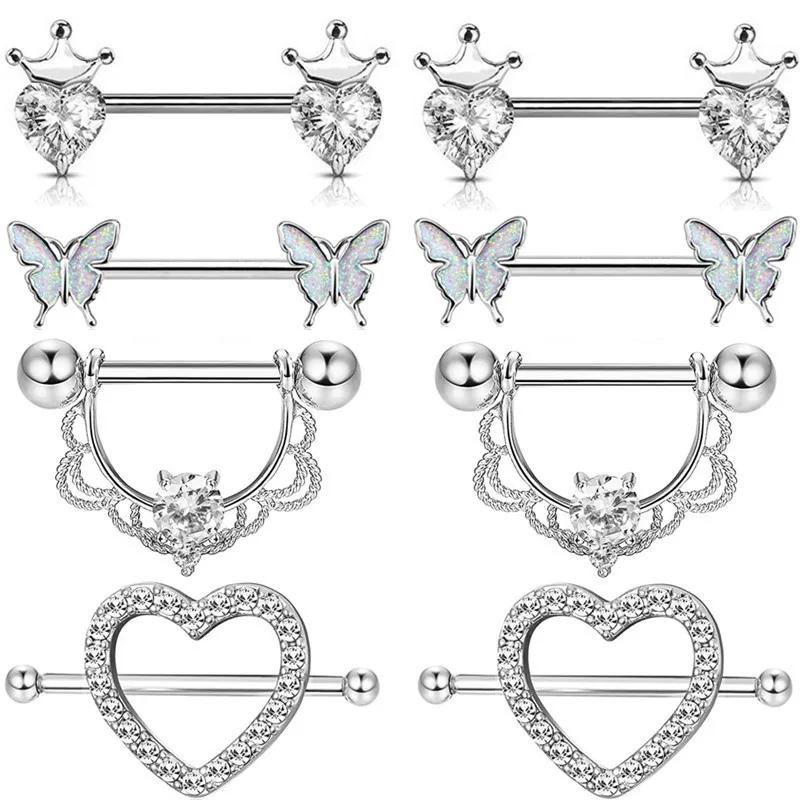 Rosa Herz Brustwarzenpiercing Stange Set Glänzende Kristall Brustwarzenringe Großpackung Für Frauen Blume Brustwarzen Schmuck Packung Piercing Teton Mengen