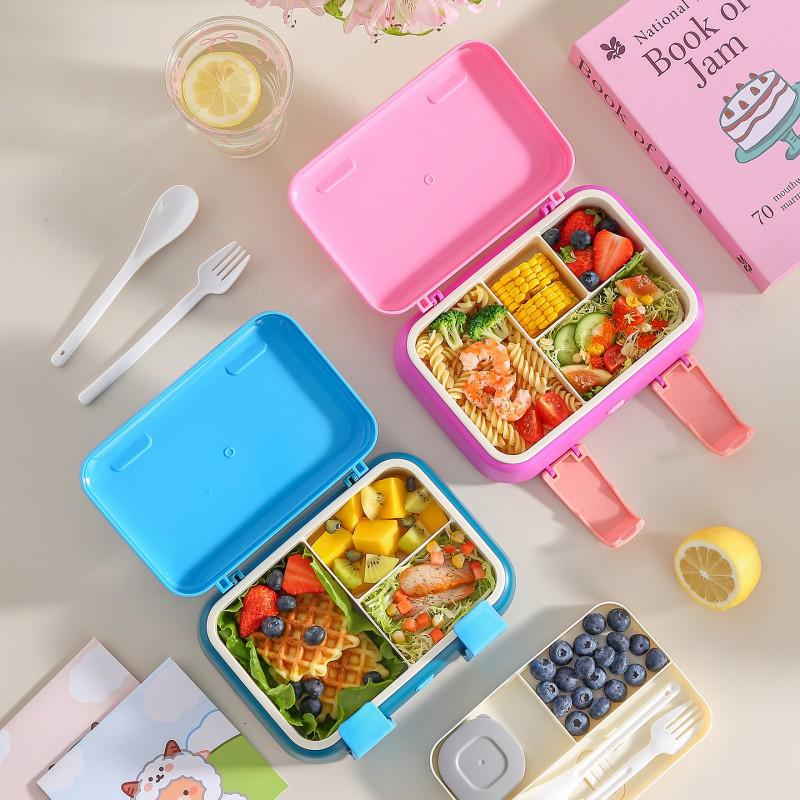 Kids Cartoon Double-Layer Bento Box Microwave-Safe Lunch Container With Utensils Portable Food Storage