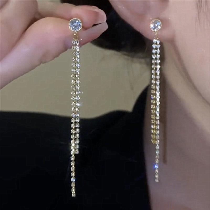 Elegant Silver Needle Zircon Tassel Earrings for Women - Long, Niche Design, High-Class Temperament