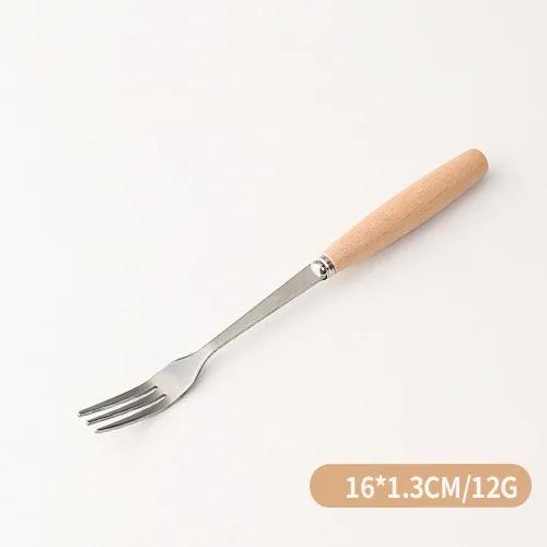 Fruit Fork spoon Stainless Steel Steak Dinner Fork Wooden Handle Teaspoon Western Cutlery Dinnerware Set Tableware forks fork
