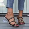 Large Size Sandals Summer Crystal Heel with Skirt Slippers Women's Summer Outer Wear Rivet Sandals Women's Middle Heel