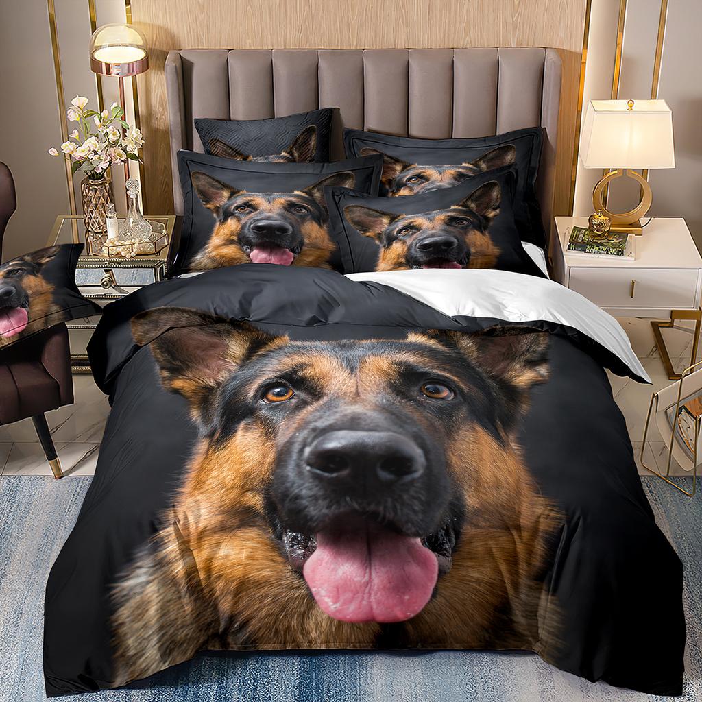 3D-gedruckte Bettwäsche Schäferhund Bettbezug Haustierhund Dreiteilige Heimtextilien