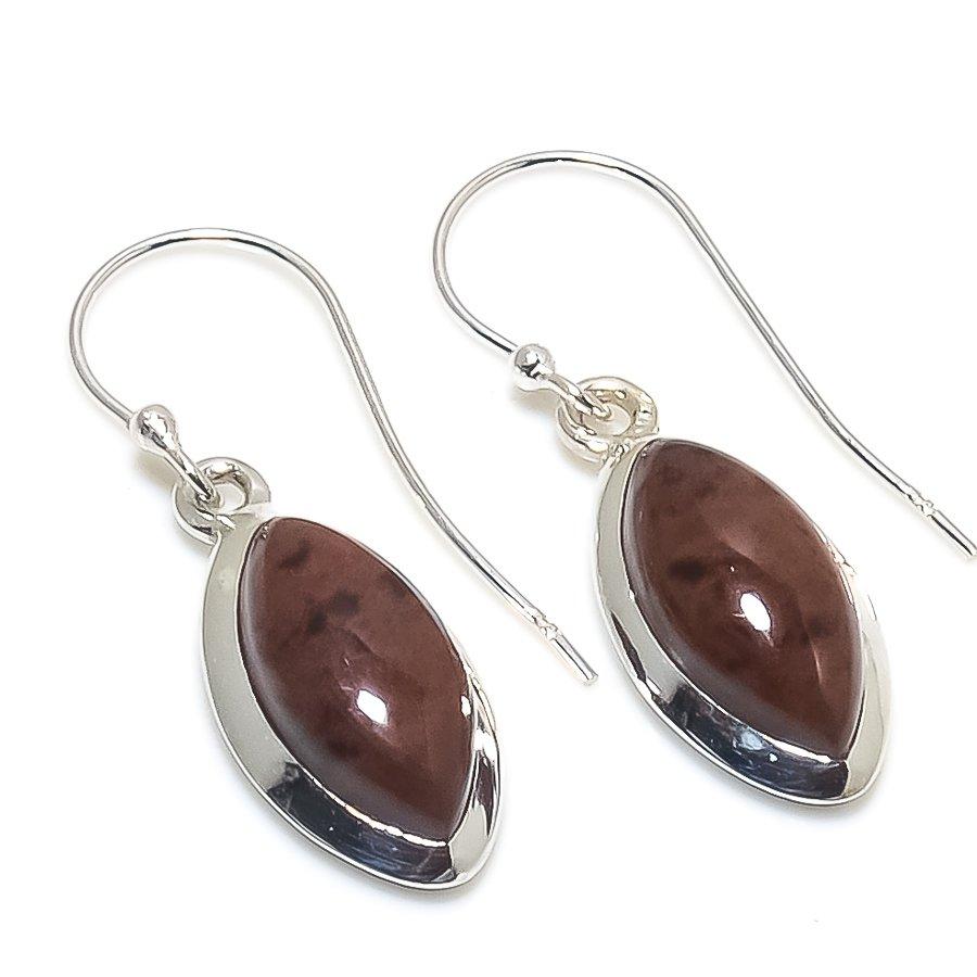 Natural Mahogany Obsidian Gemstone 925 Solid Sterling Silver Earring 1.25" G7U41