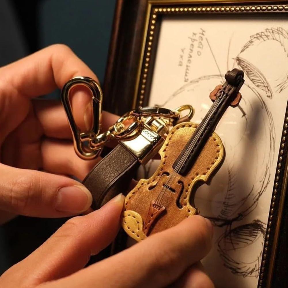 PU Leather Musical Instrument Keychain Creative Bag Pendant Mini Vintage Violin & Cello Keychain