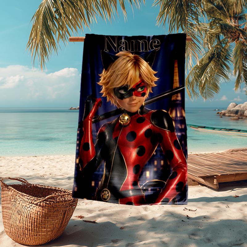 Custom Name Ultra-Soft Beach Towel with Ladybug Theme,Ideal for Pool - Camping, Diving - Perfect Travel Essential, Vibrant Beach Towel.