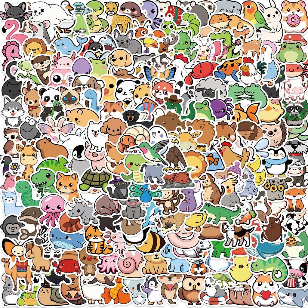 100PCS Cute Animals Cartoon Stickers Waterproof DIY Phone Laptop Guitar Notebook Suitcase Cup Kid Toy Graffiti