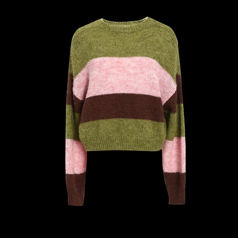 Women's Loose Fit Color Block Striped Knit Pullover