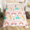 Kawaii Animals Duvet Cover Cute Rabbit Bedding Set Rustic Wooden Comforter Cover Microfiber Floral Bedclothes Queen For Girl Boy