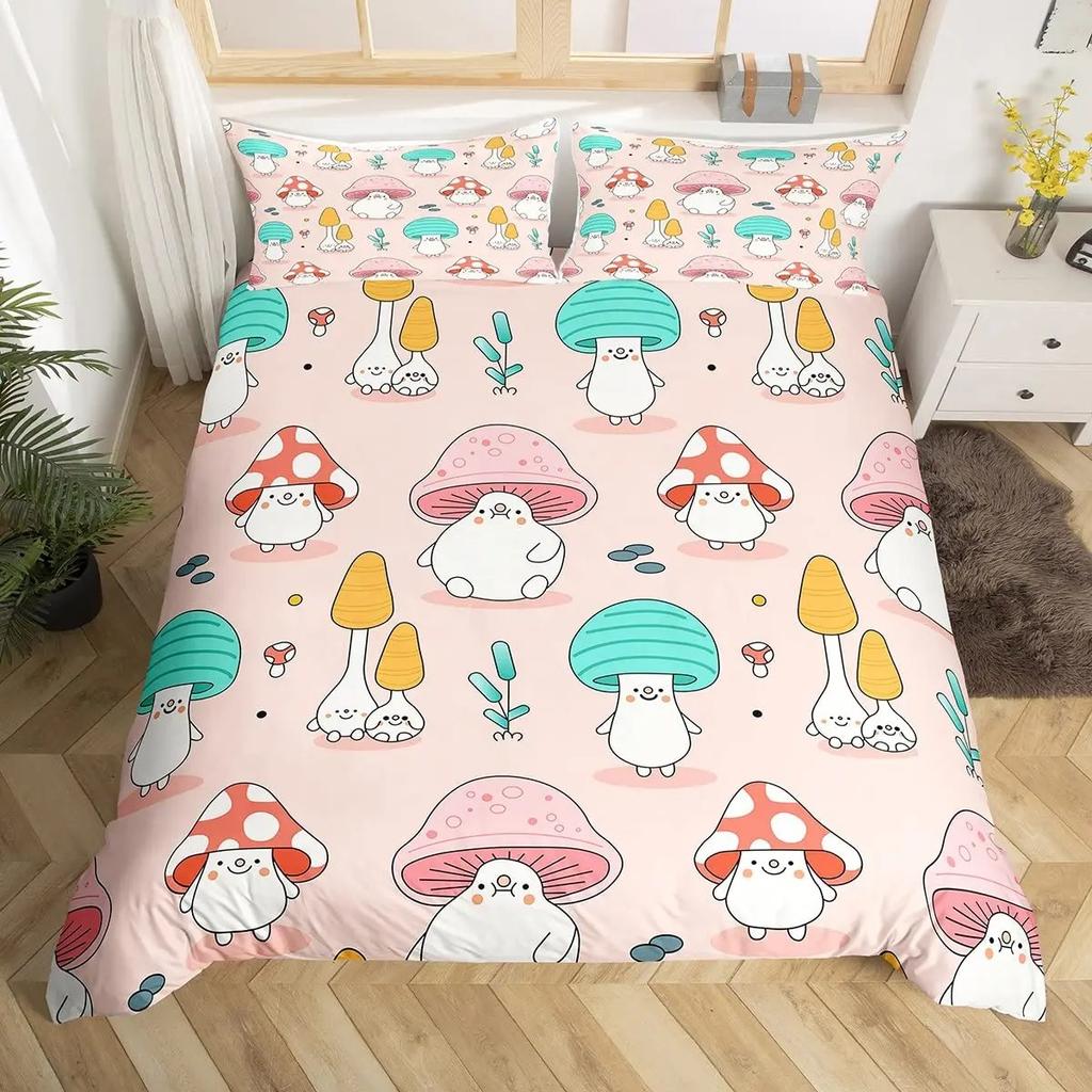 Kawaii Animals Duvet Cover Cute Rabbit Bedding Set Rustic Wooden Comforter Cover Microfiber Floral Bedclothes Queen For Girl Boy