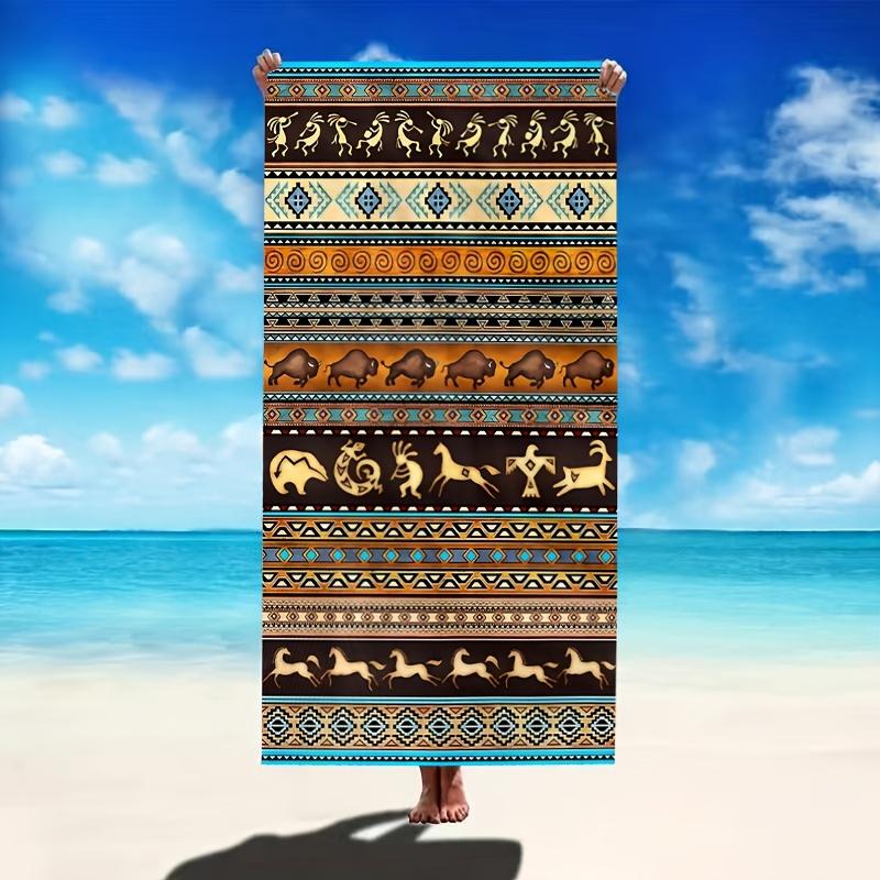 

Colorful Ethnic Pattern Beach Towel, Vibrant Tribal Folk Art Quick-Dry Sand-Free Microfiber Bath Towels for Yoga Swim and Travel W30*H60(CM)