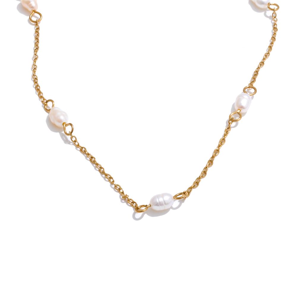 

Yhpup Natural Freshwater Pearl Thin Chain Handmade Necklace Arrivals Stainless Steel Fashion Basic Daily Waterproof Jewelry