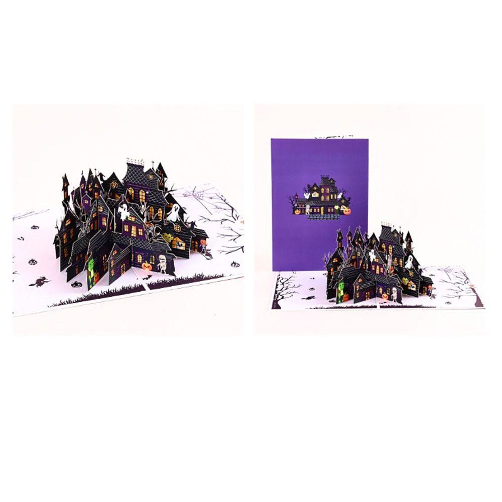 Cartoon Halloween Greeting Cards Ghost House Box Pumpkin Bat Spider Halloween Postcards Multicolor with Envelope