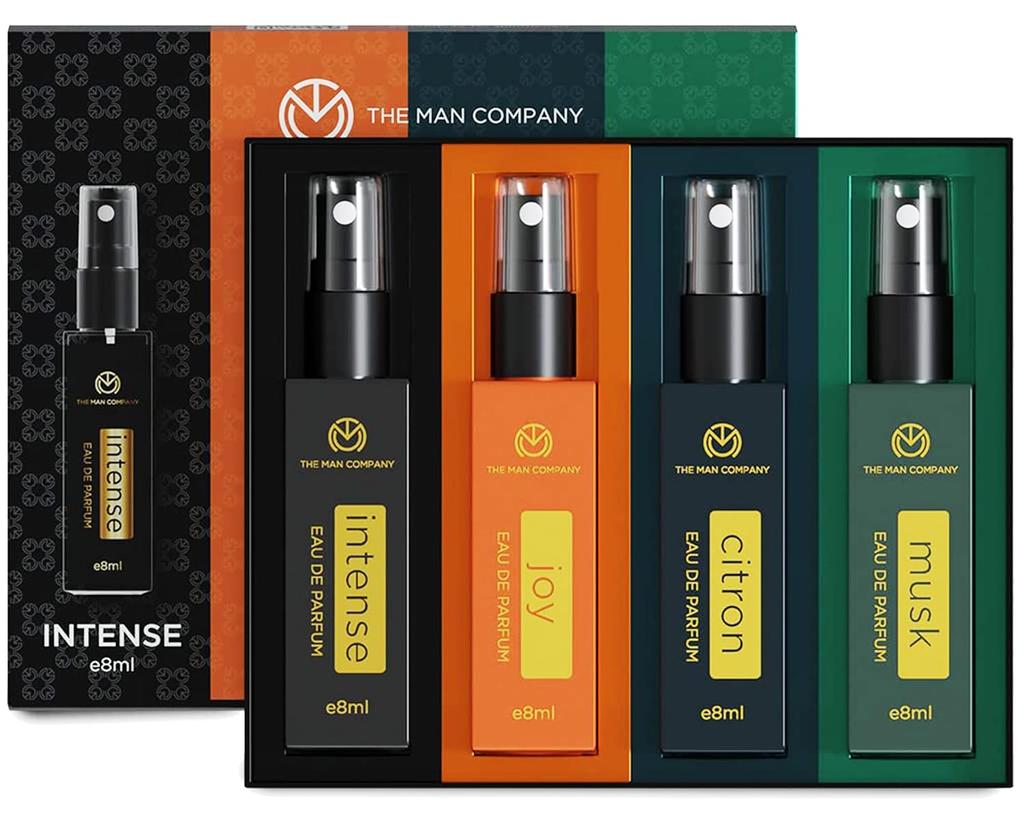 The Man Company Everyday Use Pocket Perfume for Men 4 * 8ml with Intense, Musk,Joy & Citron for Office Going, Party, Date & Travelling