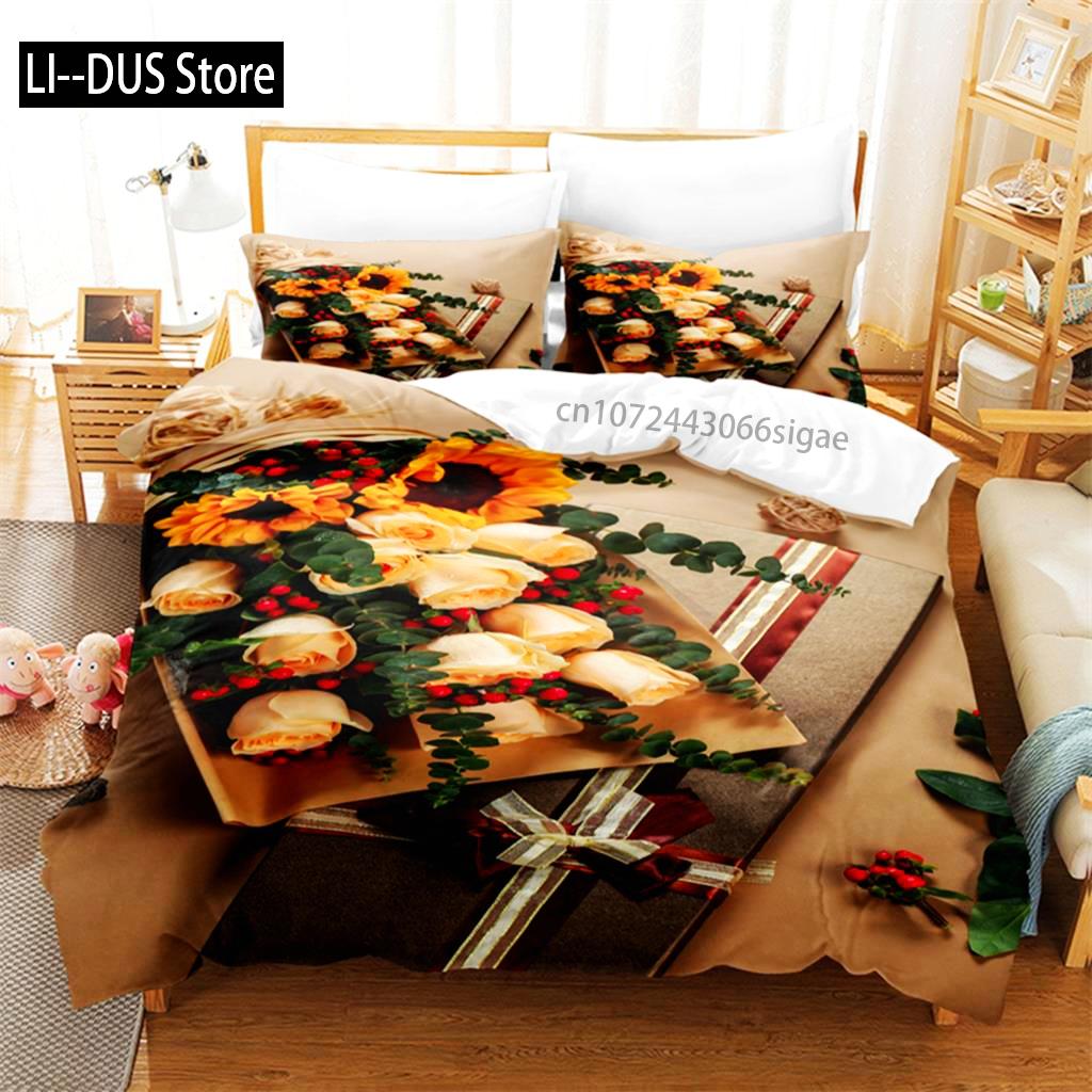 Helles Rosen Bettwäscheset Bettbezug Set 3D Bettwäsche Digitaldruck Queen Size Bettwäscheset Modisches Design