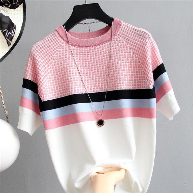 Short Sleeved T Shirt Women Summer Loose Slimming Knitted Sweater