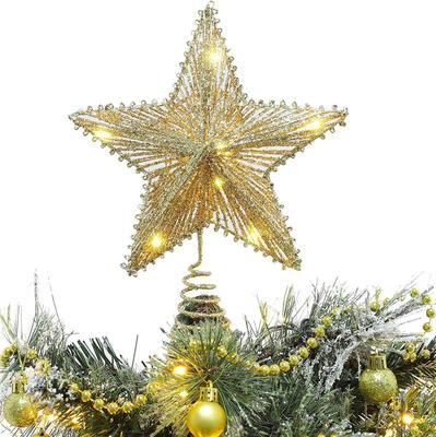 Glitter Christmas Tree Topper Star With LED Lights Sparkle Xmas Treetop Ornament For Home Xmas Festival Decor