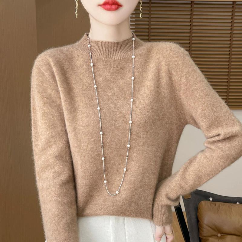 Fashion Wool Sweater Women's Mock-Neck Knitwear Cashmere Pullovers Autumn Winter Long Sleeve Jumpers Clothing Tops