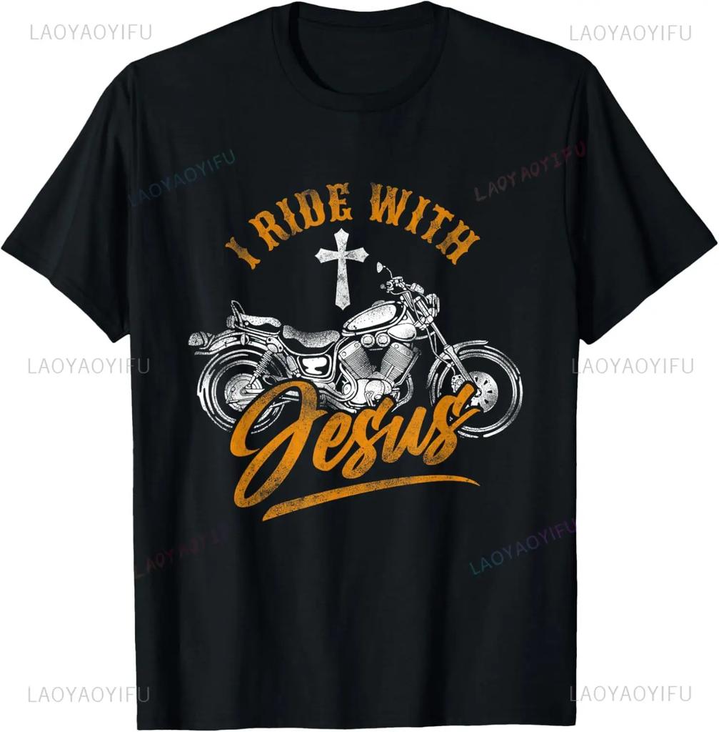 2025 new model Follow Jesus He Is The Way Christian Motorcycle Gospel r T-Shirt Graph T Shirts Mens Clothing Customizable Ropa H