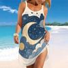 Women Spaghetti Strap Beach Dress V Neck Pleated Loose Mini Dress Custom Print Ladies Vacation Cover Up Dress