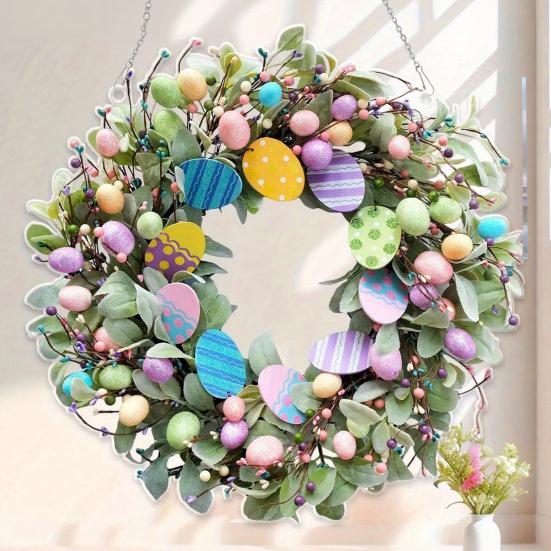 Ghirlanda di Pasqua 2D Coniglietto Acrilico Uova di Pasqua Ghirlanda Ornamento da Appendere Primaverile per Decorazione Porta Muro Finestra