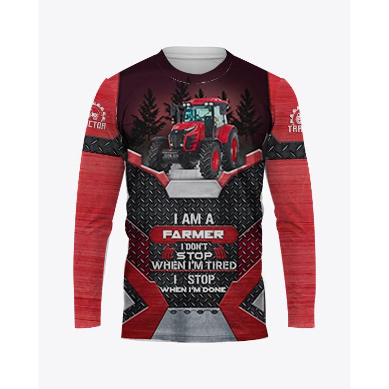 

Футболка с круглым вырезом и 3D-принтом для фермерского трактора, повседневная, с длинным рукавом, свободного покроя, модная уличная мужская одежда 6XL