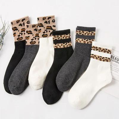Spotted Leopard Print Women Socks Fashion  Mid-Tube  Socks For Girls Novelty Animal Pattern Japanese Style Autuma Spring  Summer