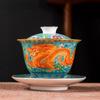 Ceramics Sancai Gaiwan Bowl Dragon and Phoenix Master Cup Tea Cup Handmade Enamel Color Tea Bowl High-end Respect Tea Set