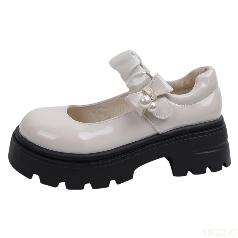 Fashion Black thick sole height increasing small leather shoes women's new round toe shallow mouth simple comfortable single shoe